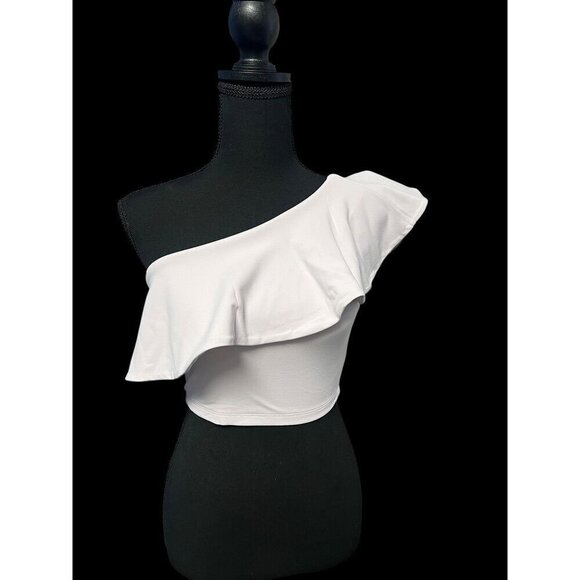 Susana Monaco One Shoulder Ruffle Crop Top Small PURPLE PASTEL Stretchy, SUMMER, - Picture 2 of 7